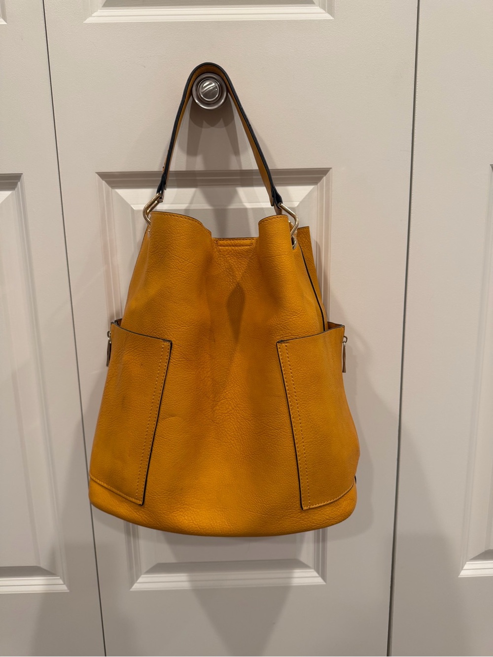 Yellow Leather Shoulder Tote Bag